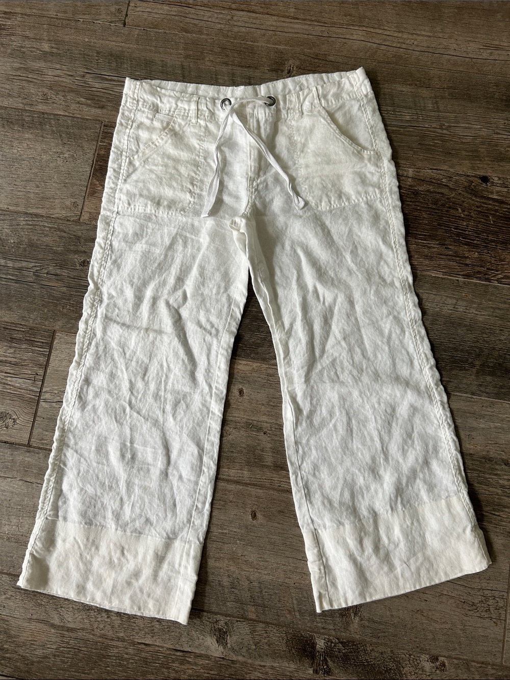 Elan White Wide-Leg Linen Pants